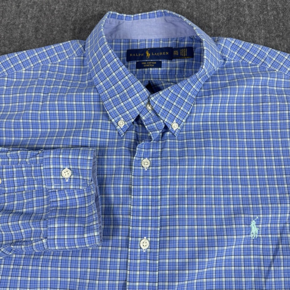 Polo Ralph Lauren Men's XXL Blue Plaid Check Stretch Cotton Button Down Shirt